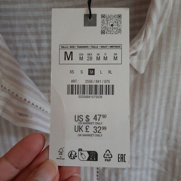 NWT Zara Linen Oversized White Button Up Boyfriend Shirt Medium Lace Minimalist - Picture 7 of 8